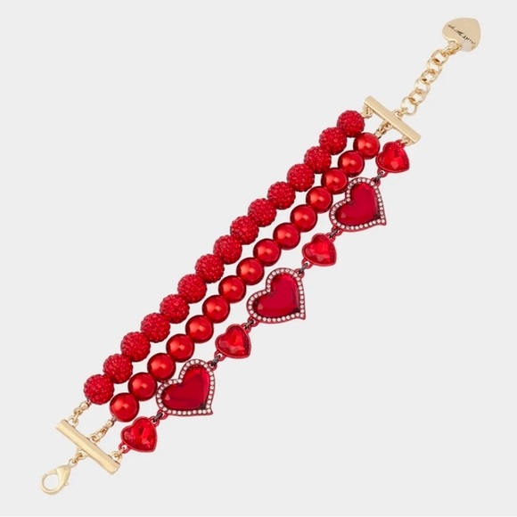 Pave Heart Flex Multi Link Bracelet - Betsey Johnson - Picture 3 of 5